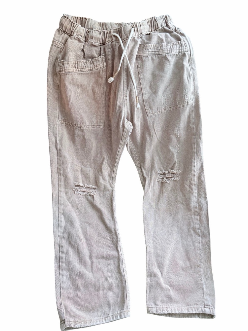 Böhme Casual Drawstring Jeans in Light Beige